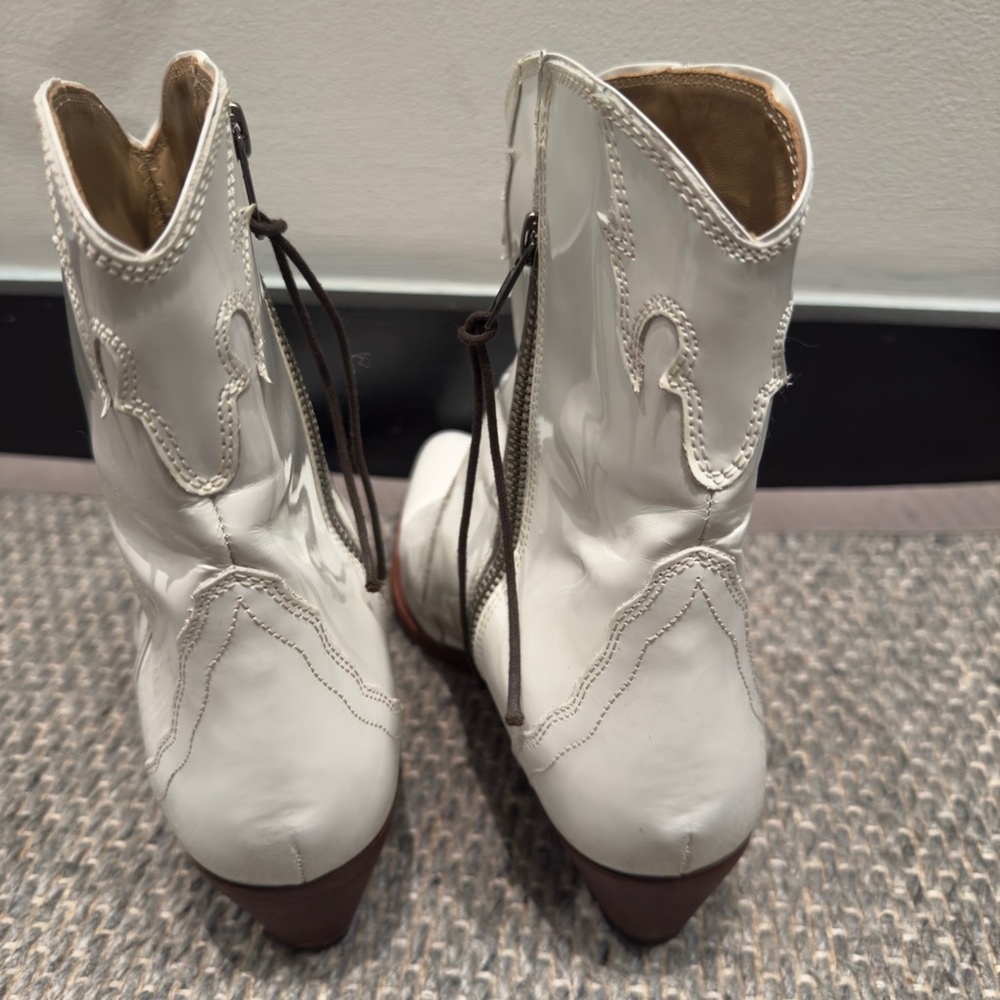 Free People - New Frontier Western White Booties Women Size 38.5 US 8 - Picture 4 of 9